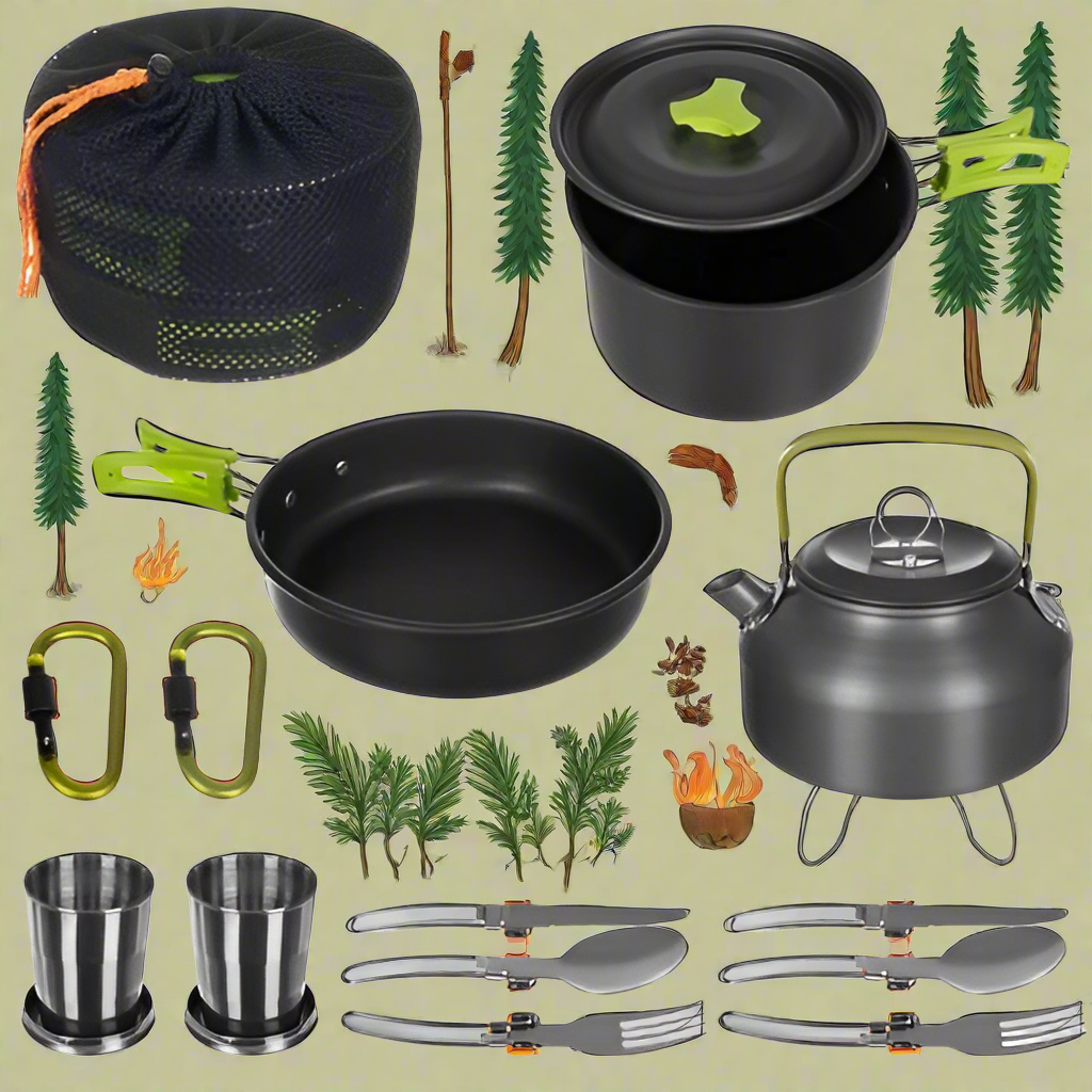 Set complet camping pentru gatit, Zola®, 18 piese, aluminiu Set complet camping pentru gatit, Zola®, 18 piese, aluminiu